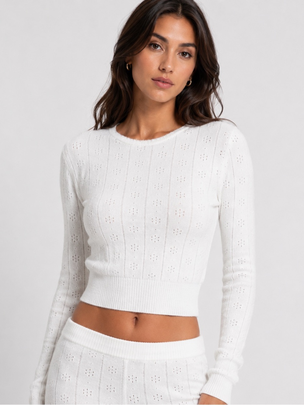 SKIMS Pointelle Knit Long Sleeve Sweater | Marble | Size M